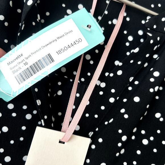 Mauvette Roma Short Spot Printed Shirt Dress US Size 12 NWT StitchFix Drawstring - Picture 8 of 8